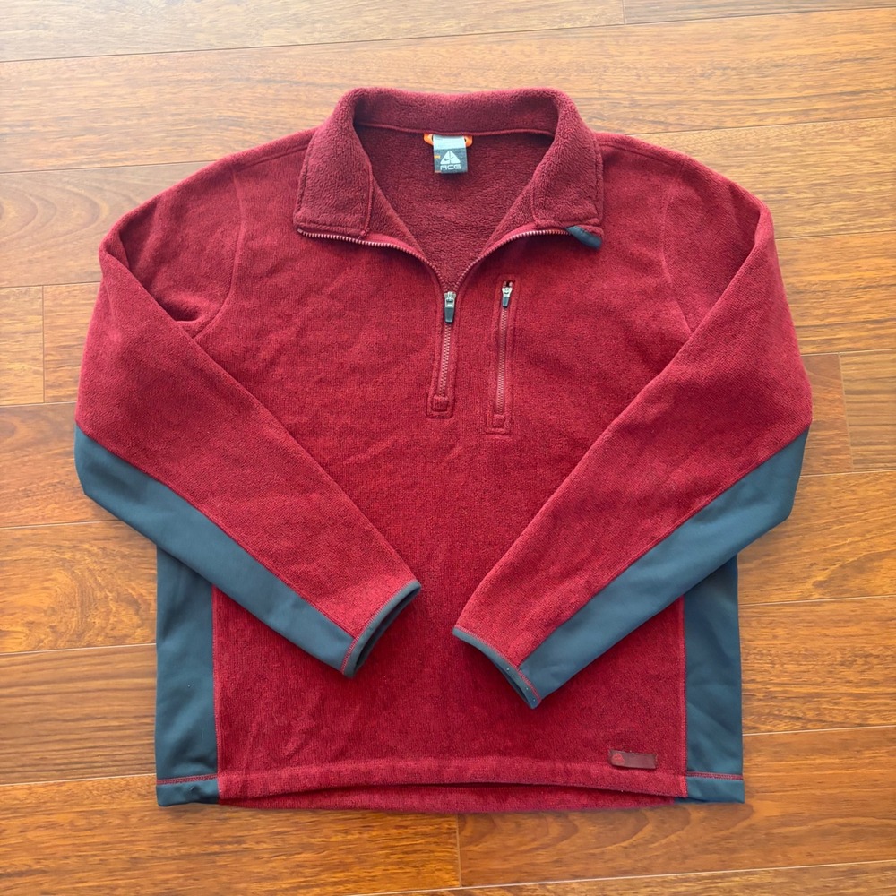 Nike ACG Mens Large Red Fleece Quarter Zip Pullover Therma-FIT Gorpcore Jacket